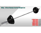 Total 96kg - 220cm Olympic Barbell Bar + Weight Plates - 2.5kg x 2+ 5kg x 2+ 7.5kg x 2+ 10kg x 2+ 15kg x 2