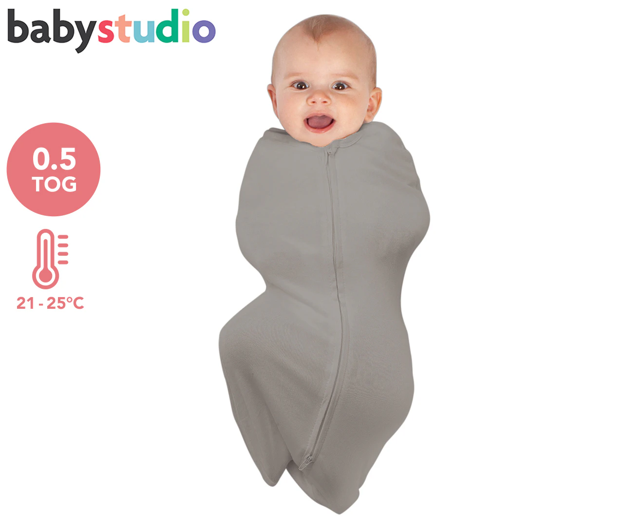 Baby Studio 0-3 Months 0.5 Tog Natural Fibres Cotton Swaddlepouch - Grey