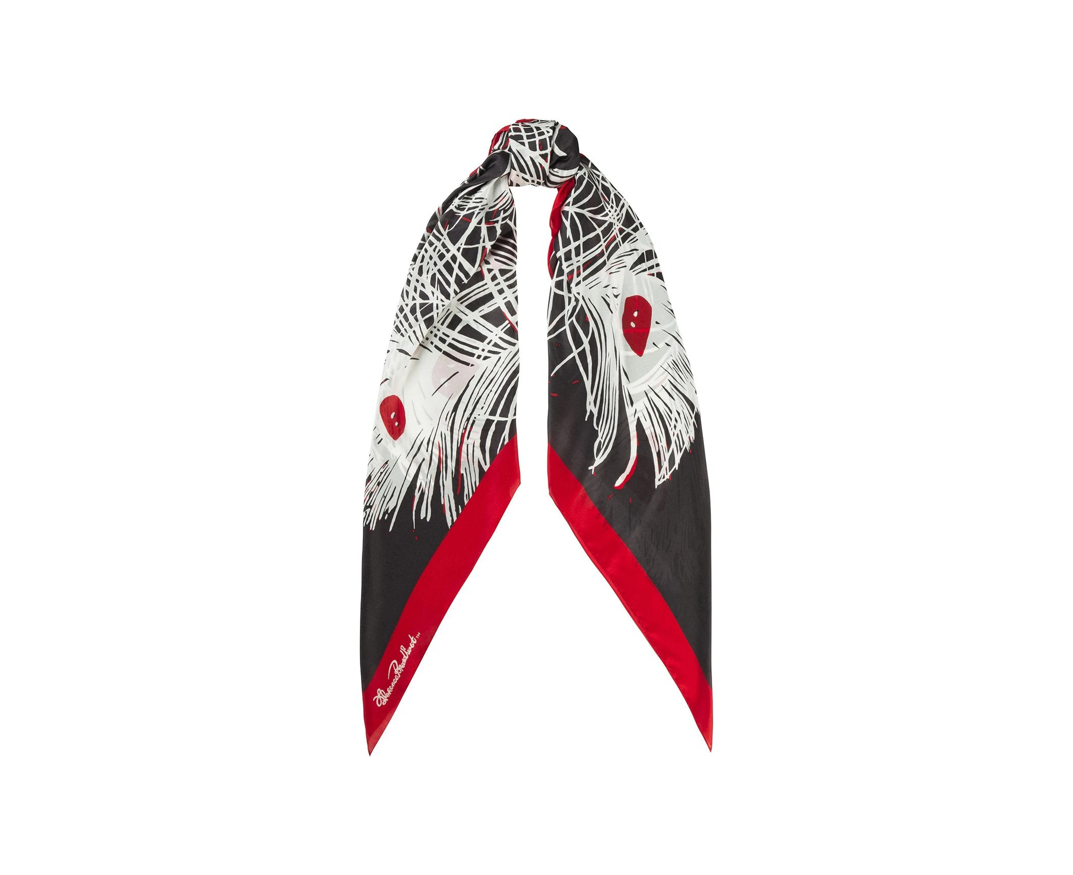 Florence Broadhurst Accessories Peacock Feathers Women's Red Silk Scarf