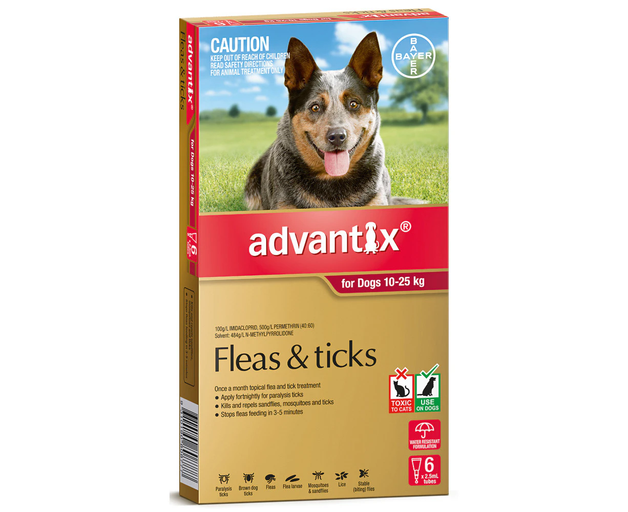 Advantix for Dogs 10-25 kgs - 6 Pack - Red - Flea, Tick & Insect Control