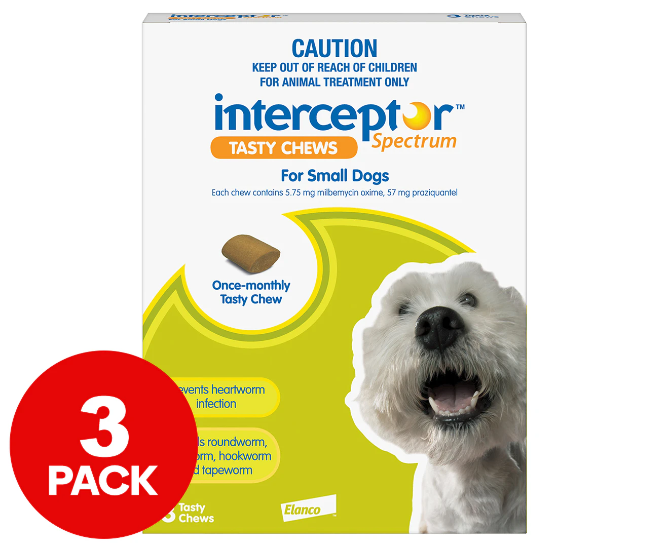 Interceptor Spectrum Monthly Tasty Chews For Small Dogs 4-11kg 3pk