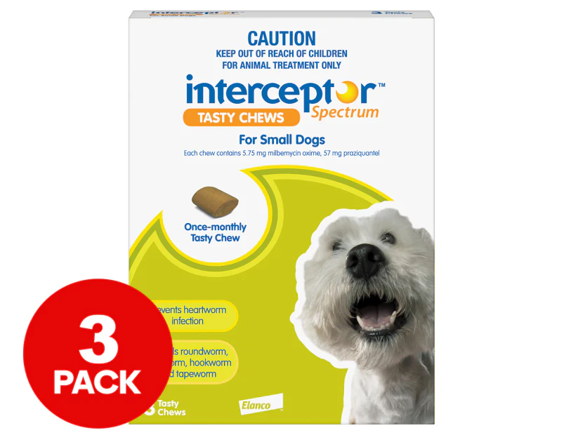 Interceptor Spectrum Monthly Tasty Chews For Small Dogs 4-11kg 3pk