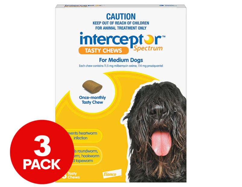 Interceptor Spectrum Monthly Tasty Chews For Medium Dogs 11-22kg 3pk