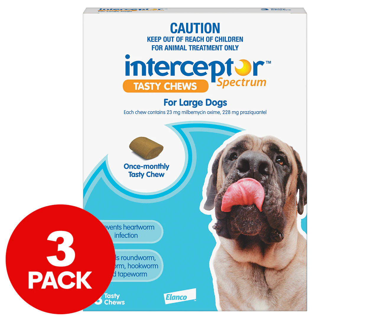 Interceptor Spectrum Monthly Tasty Chews For Large Dogs 22-45kg 3pk