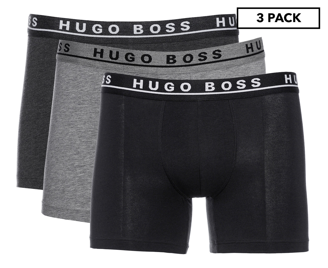 Hugo Boss Cotton Stretch Boxer Briefs 3-Pack - Grey/Charcoal/Black ...