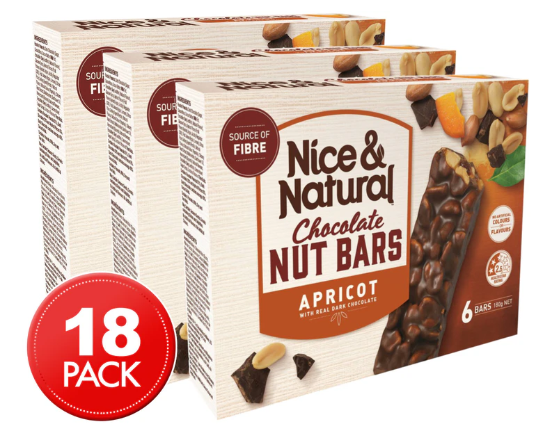 3 x Nice & Natural Roasted Nut Bar Chocolate Apricot w/ Dark Chocolate 180g