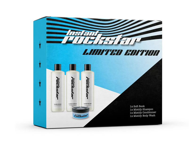 Instant Rockstar Unisex Soft Rock Retro Vegan Gift Pack - Hair Wax, Shampoo, Conditioner, Body Wash