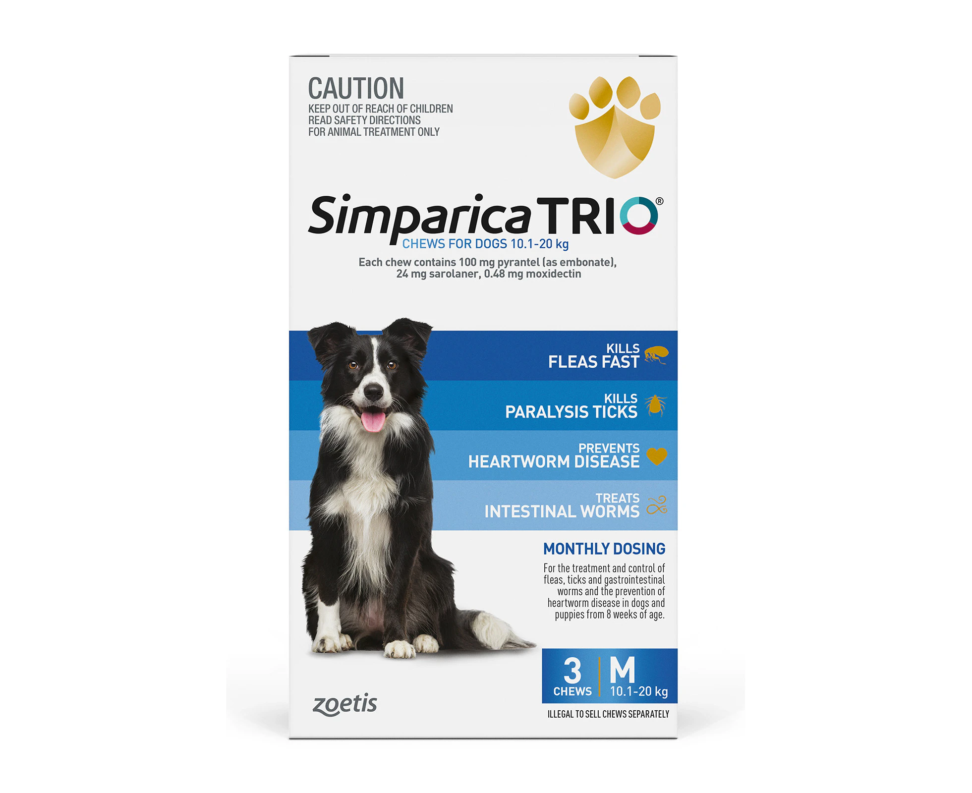 Simparica Trio Flea, Tick & Heartworm Chew for Medium Dogs 10.1-20kg - 3-Pack