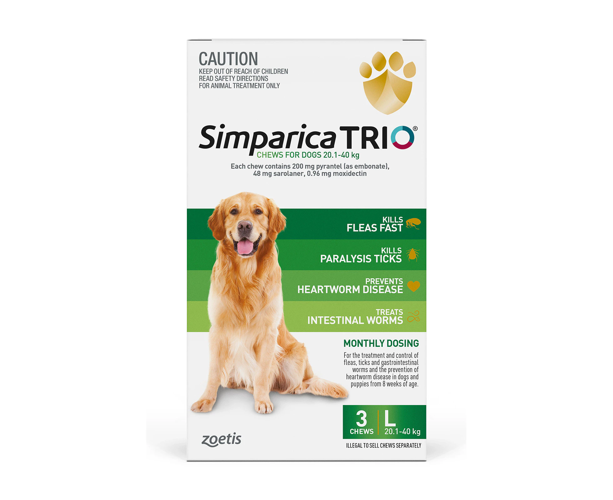 Simparica Trio Flea, Tick & Heartworm Chew for Large Dogs 20.1-40kgs - 3-Pack