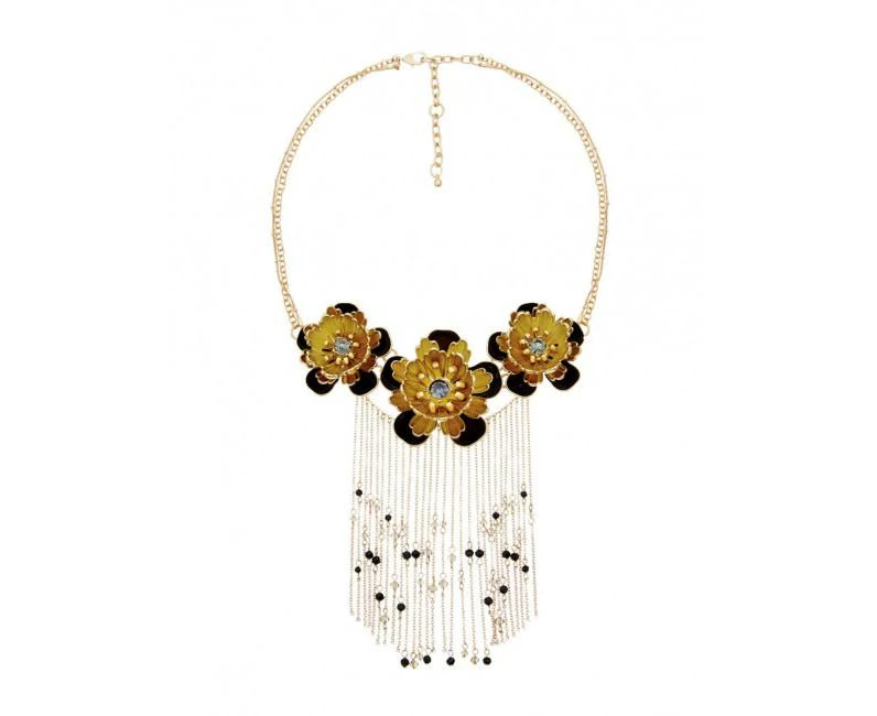 Florence Broadhurst Accessories Spotted Floral Cascade Women's Black And Gold Plated Necklace