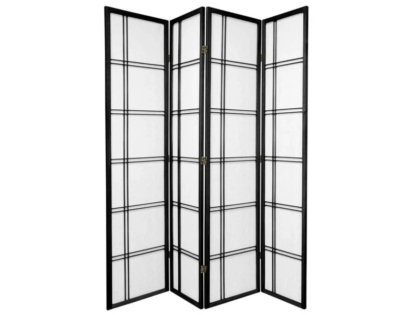 Cross Room Divider Screen Black 4 Panel