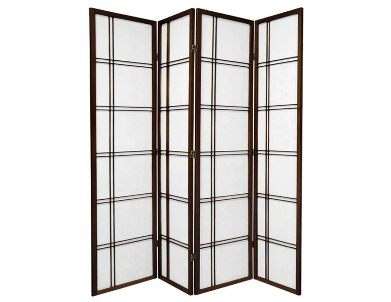 Cross Room Divider Screen Brown 4 Panel