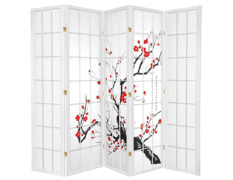 Cherry Blossom Room Divider Screen White 5 Panel