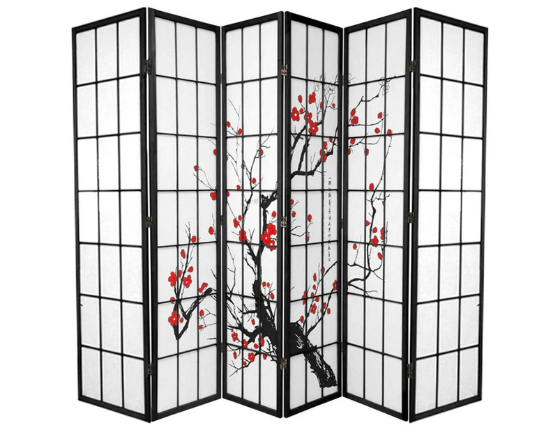 Cherry Blossom Room Divider Screen Black 6 Panel