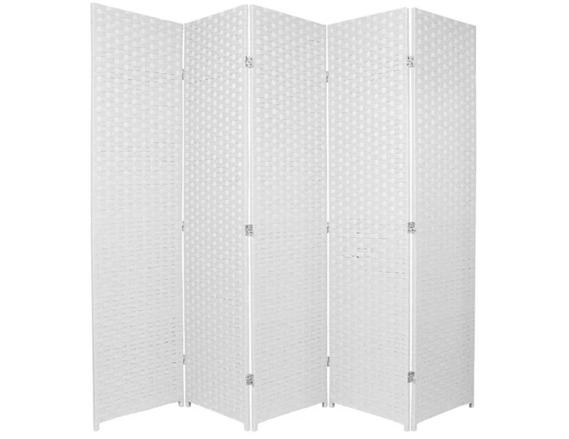 Woven Room Divider Screen White 5 Panel