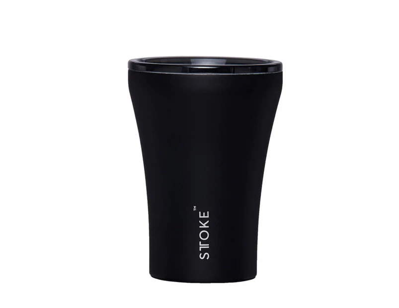 Sttoke Ceramic & Stainless Steel Reusable Coffee Cup 236ml (8oz) Lux Black