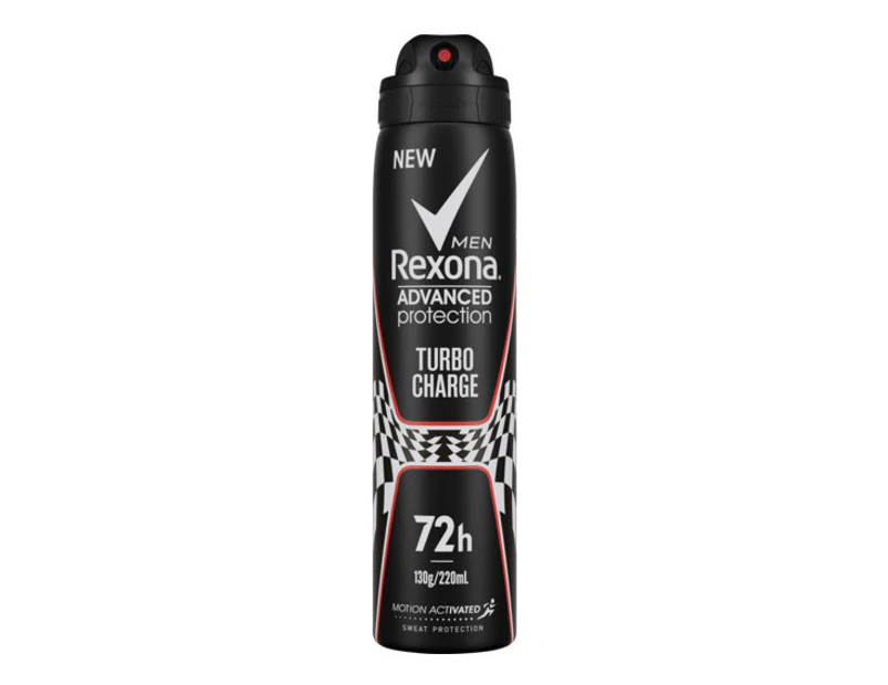 Rexona Men Advanced Antiperspirant Deodorant Aerosol Turbo Charge 72-Hour Protection 220ml