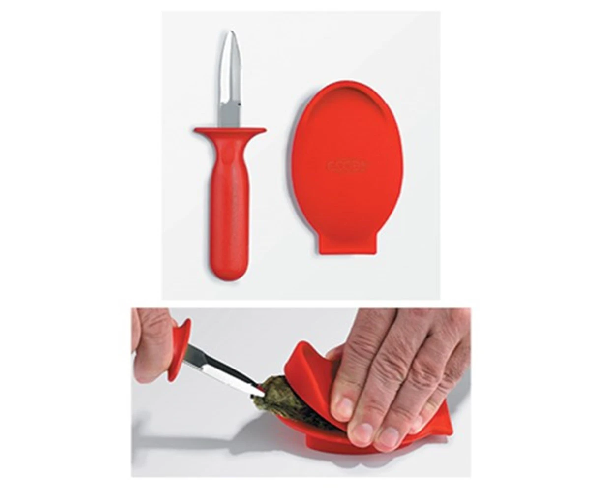 Edge Design Oyster Shucking Set (Oyster Knife & Protective Guard) - Red