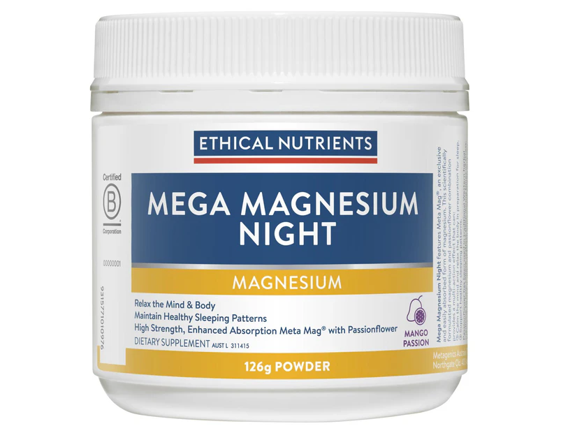 Ethical Nutrients Megazorb Mega Magnesium Night Mango Passion Flavoured Powder 126g