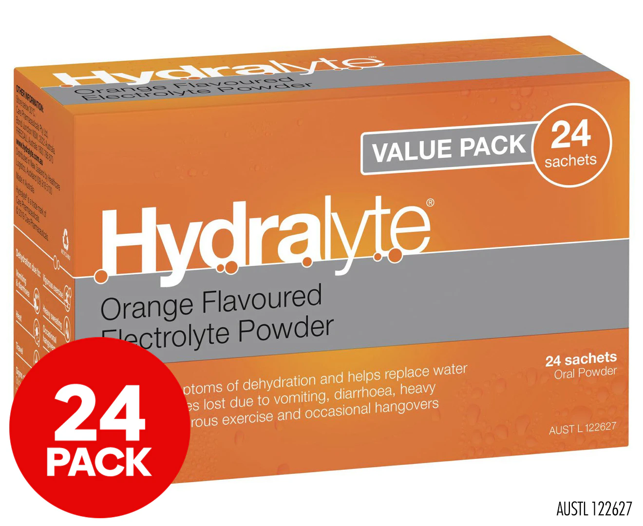 Hydralyte Electrolyte Powder Orange Flavoured 24 pack