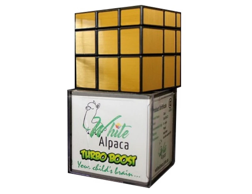 White Alpaca -Puzzle Cube Gold Mirror