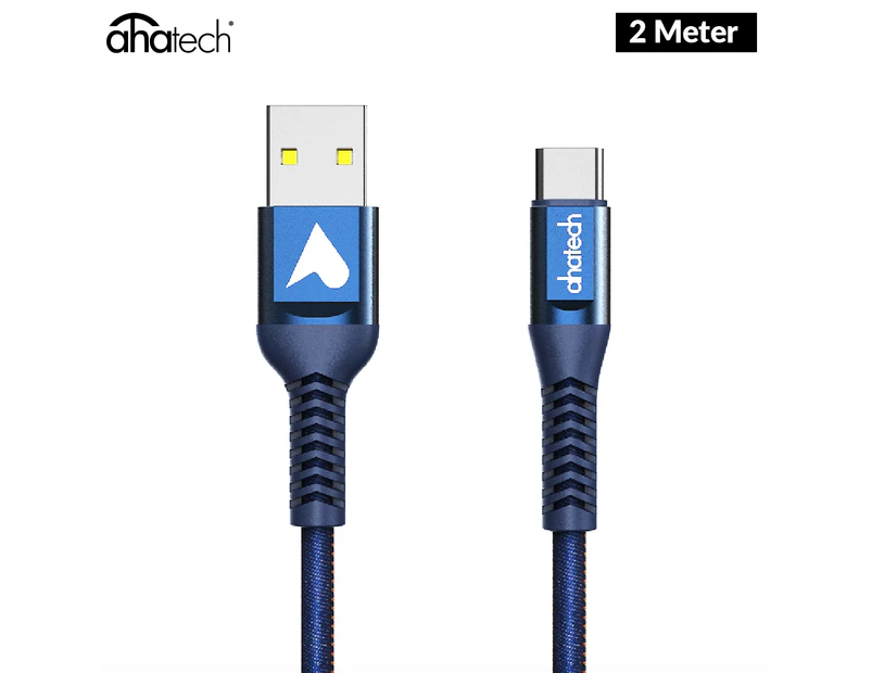 AhaTech Mobile USB-C Fast Charge Cable Samsung Type C Braided Denim - 2 Meter