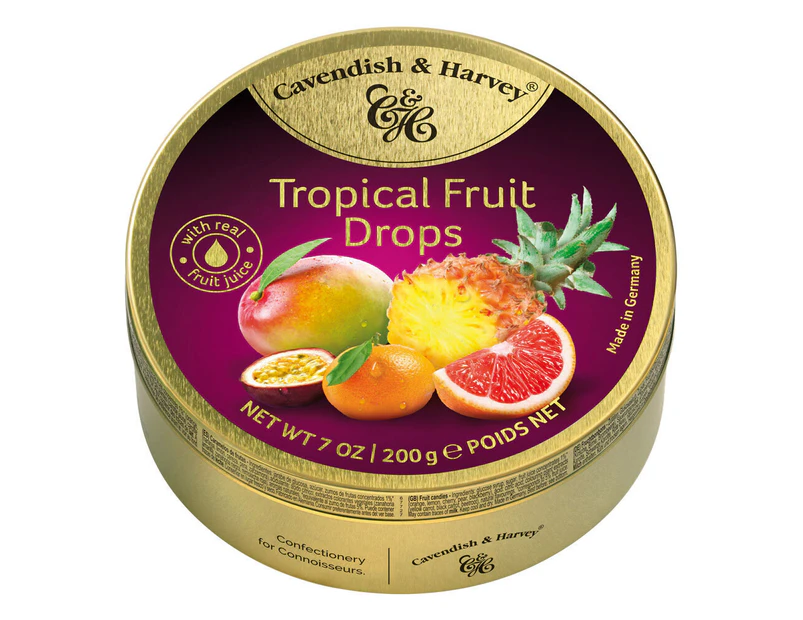 Cavendish and Harvey Tropical Fruit Drops 200g Tin Sweets C&H Candy Lollies