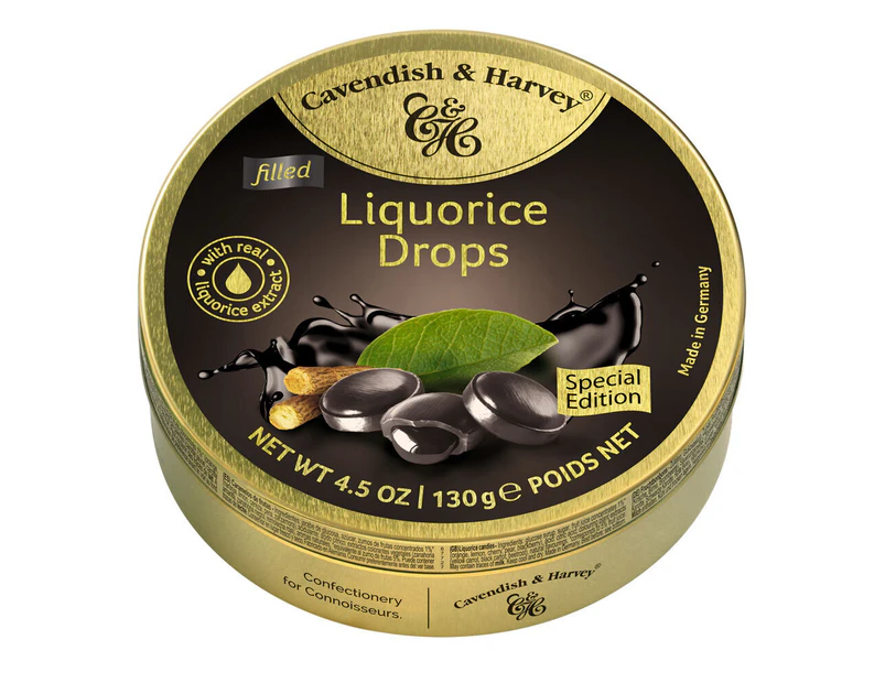 Cavendish and Harvey Liquorice Filled Drops 130g Tin Sweets C&H Candy Lollies