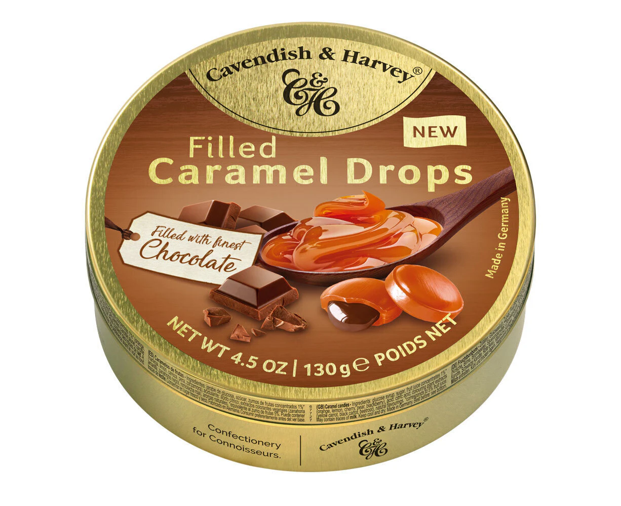 Cavendish and Harvey Caramel With Chocolate Drops 130g Tin Sweets Candy Lollies