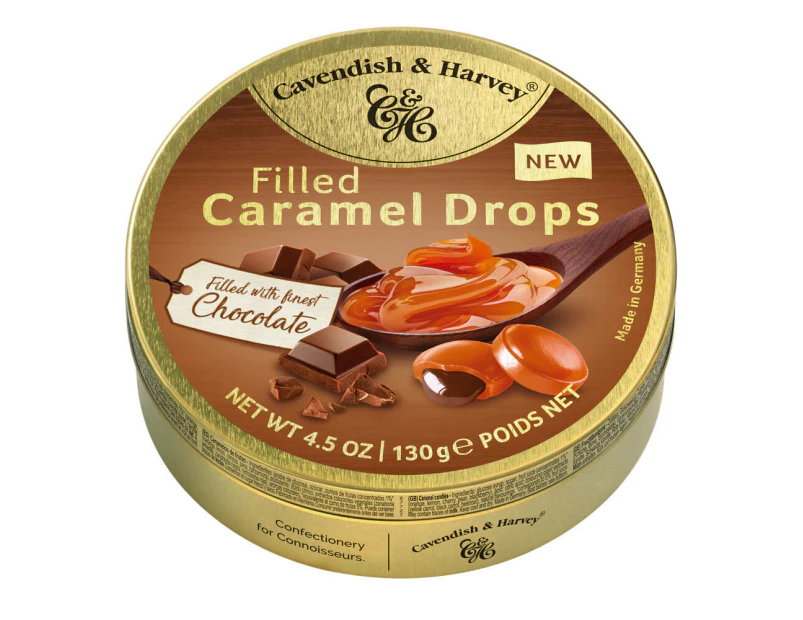 Cavendish and Harvey Caramel With Chocolate Drops 130g Tin Sweets Candy Lollies