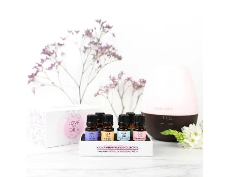 Pack of 6 Essential Oil Blends (NO BOX) - 6 Pack Oils With Woodgrain Diffuser