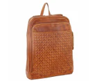 Pierre Cardin Woven Embossed Rustic Leather Backpack (PC3238) - Latte