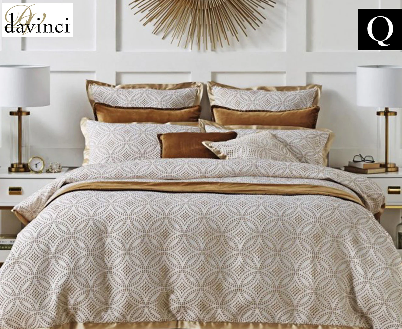 DaVinci Vivienne Queen Bed Quilt Cover Set - Cream/Gold