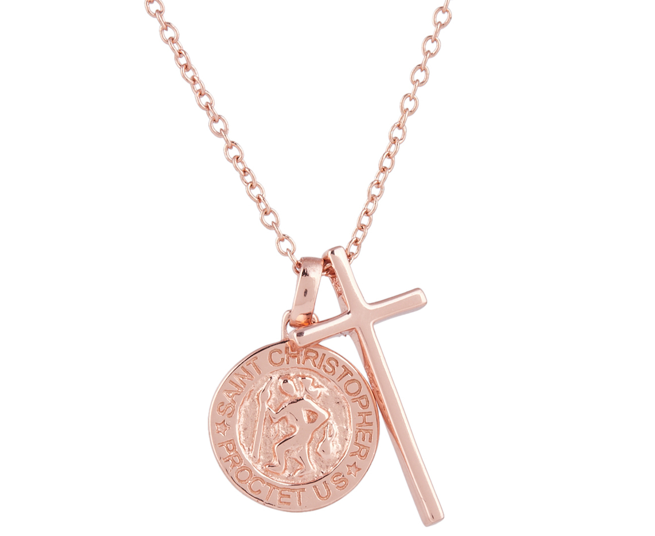 Unwritten Gratitude & Grace Rose Gold Two-Tone Saint Christopher Coin and  Crystal Cross Pendant Necklace - Macy's | Cross pendant necklace, Pendant  necklace, Cross pendant