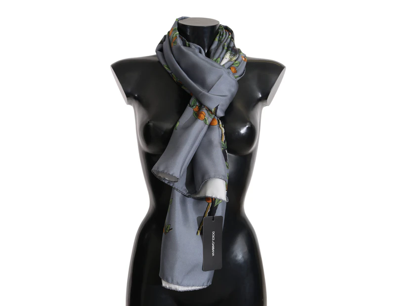 Dolce & Gabbana Blue 100% Silk Bird Floral Print Wrap 190 X 60Cm Scarf