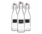 Bormioli Rocco 3pc Lavagna Glass Swing Top Bottle Set with Chalkboard Label - For Preserving, Home Brew - 500ml