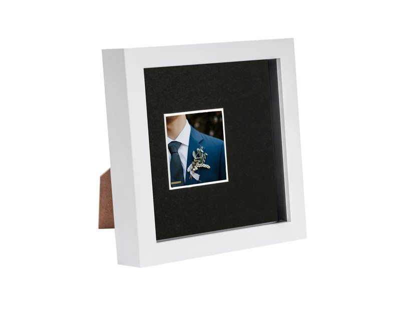 Nicola Spring 6 x 6 3D Shadow Box Photo Frame - Craft Display Picture Frame with 2 x 2 Mount - Glass Aperture - White/Black