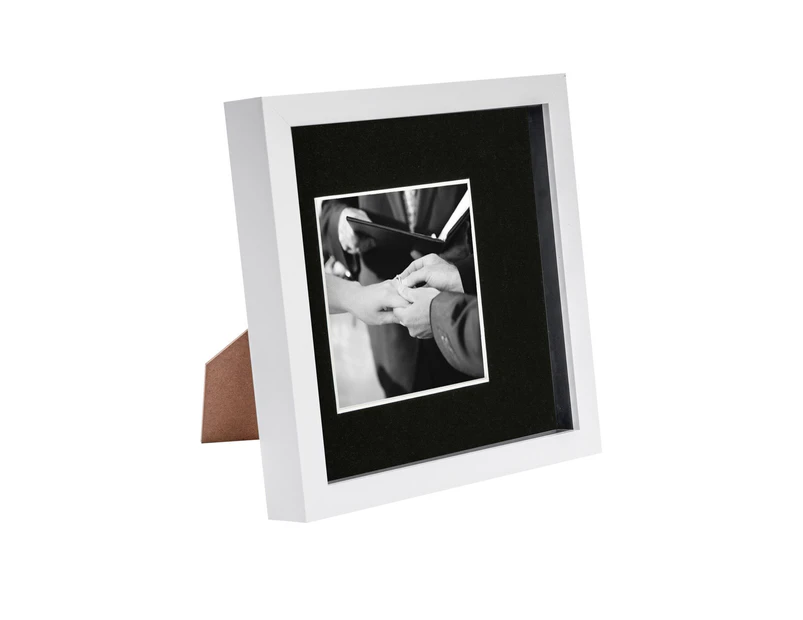 Nicola Spring 8 x 8 3D Shadow Box Photo Frame - Craft Display Picture Frame with 4 x 4 Mount - Glass Aperture - White/Black