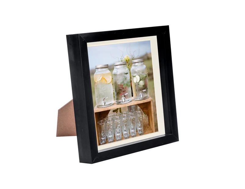 Nicola Spring 8 x 8 3D Shadow Box Photo Frame - Craft Display Picture Frame with 6 x 6 Mount - Glass Aperture - Black/Ivory