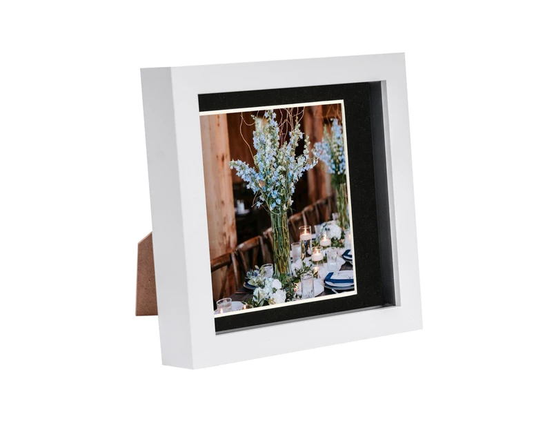 Nicola Spring 6 x 6 3D Shadow Box Photo Frame - Craft Display Picture Frame with 4 x 4 Mount - Glass Aperture - White/Black