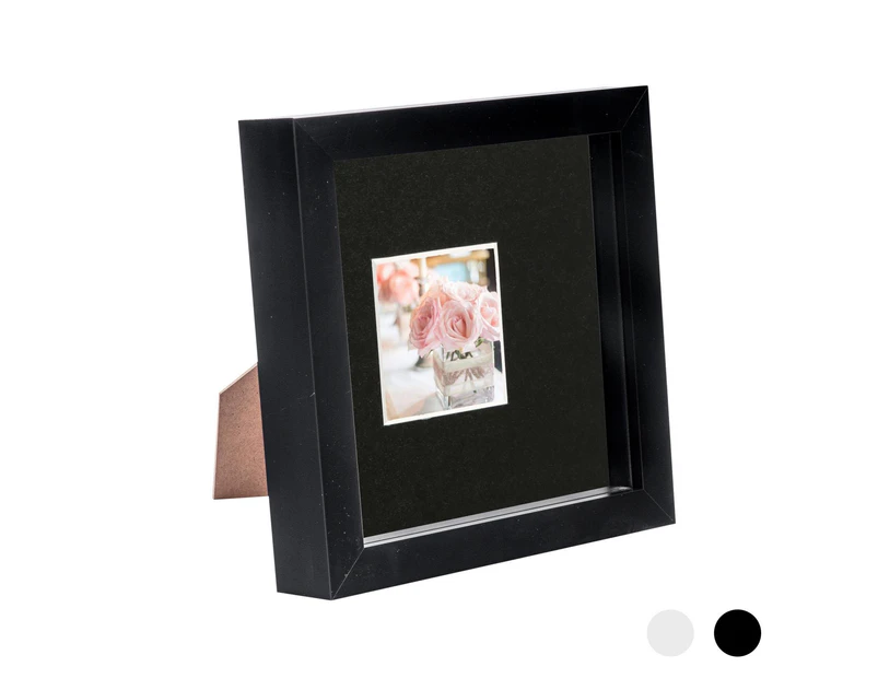 Nicola Spring 6 x 6 3D Shadow Box Photo Frame - Craft Display Picture Frame with 2 x 2 Mount - Glass Aperture - Black/Black
