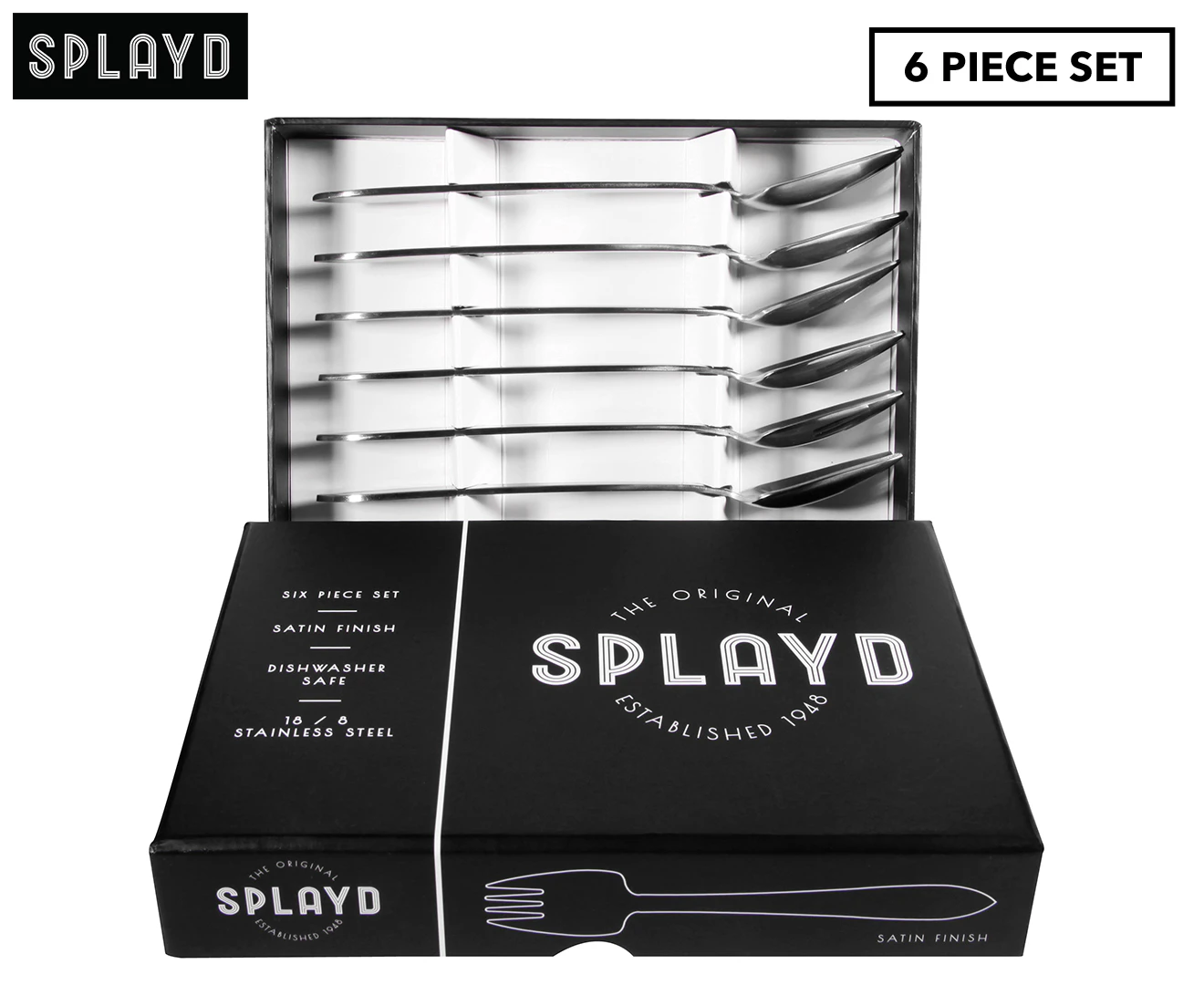 6pc Splayd Black Label All-in-One 18cm SS Satin Knife/Spork Utensil Set Silver