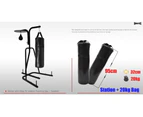 2 Way Boxing Bag Stand Black Rack - 20kg Fully Staffed Punching Bag + Speed Ball