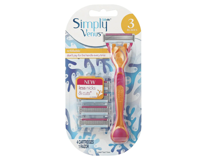 Gillette Simply Venus Women's Razor Handle & 4 Blade Refill