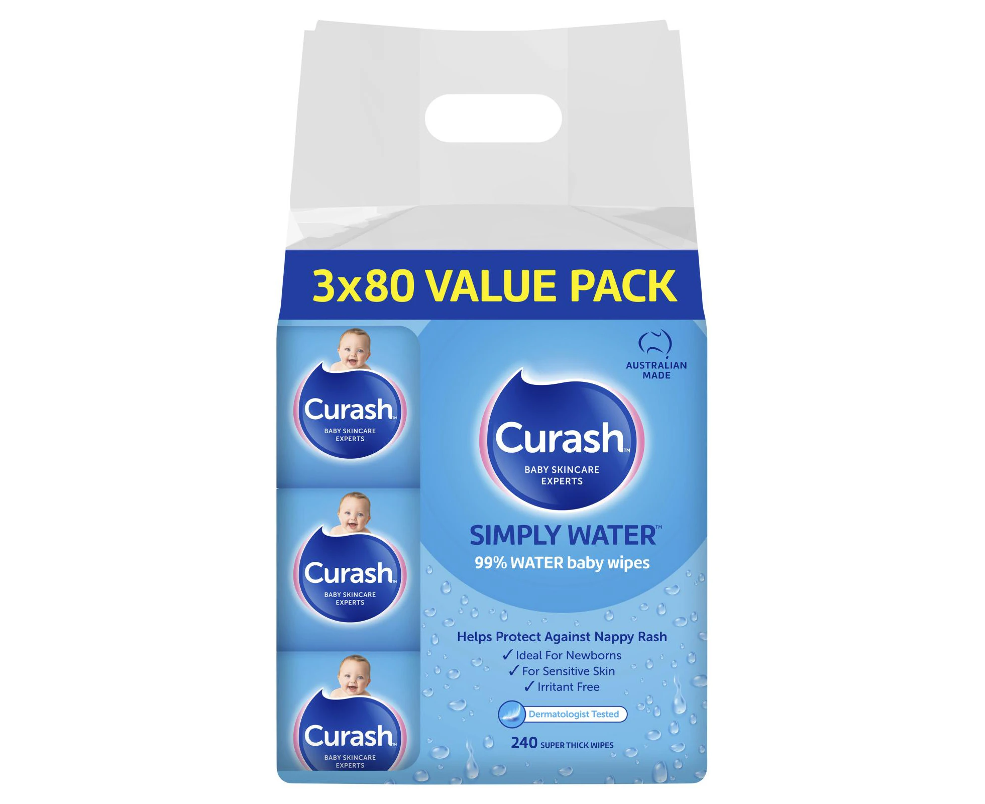 Curash Babycare Simply Water Wipes 3 x 80