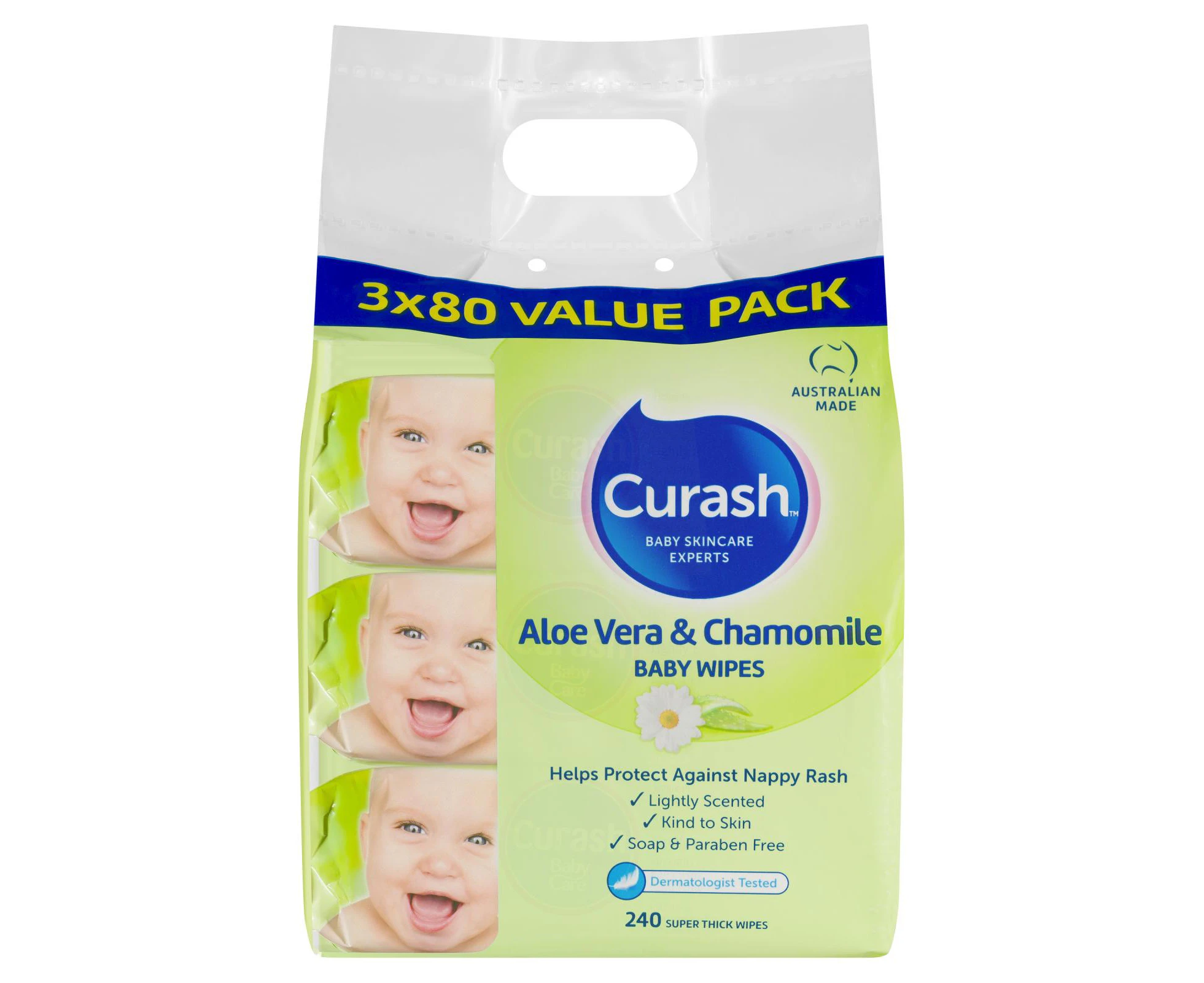 Curash Aloe & Chamomile Wipes 3 x 80 Pack