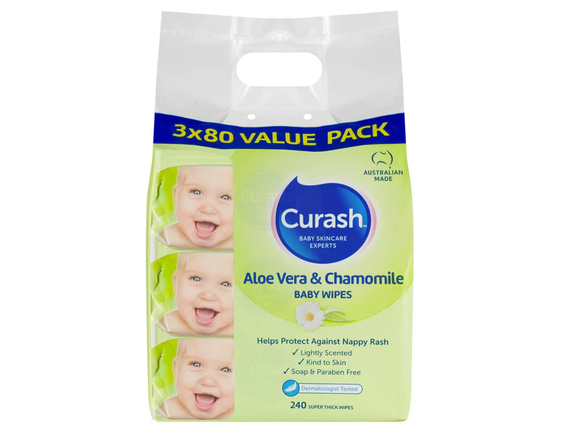 Curash Aloe Vera & Chamomile Baby Wipes 80 x 3