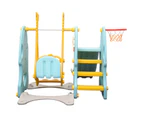 3-In-1 Kids Toddler Slide Swing Acticity Centre Play Toy with Basketball Hoop Blue T2