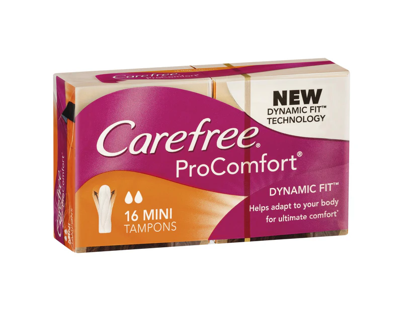 16pc Carefree Mini Tampons Period Protection Coverage Pro Comfort Dynamic Fit