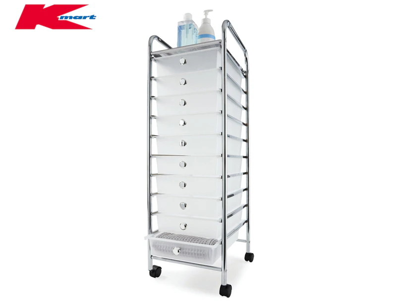 Anko by Kmart Chrome 10-Drawer Trolley - Clear/Silver